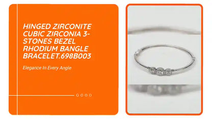 Hinged Zirconite Cubic Zirconia 3-Stones Bezel Rhodium Bangle Bracelet.698B003 by@Outfy