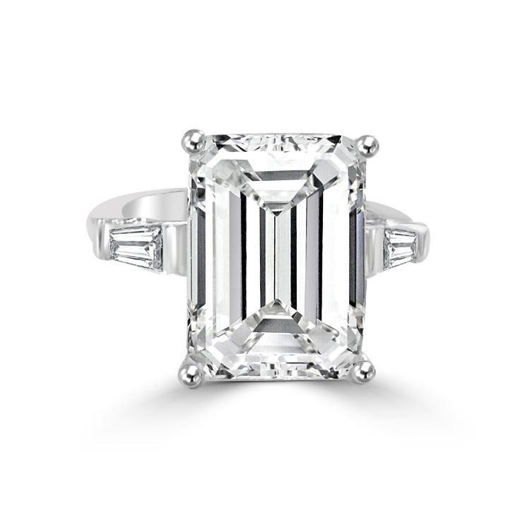 Emerald-cut cubic zirconia three-stone ring - side angle