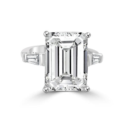 Emerald-cut cubic zirconia three-stone ring - side angle
