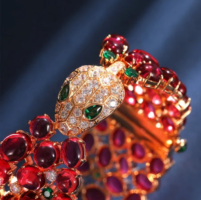 Luxury red cabochon snake bangle bracelet by Zirconite, alternate view, 840B200