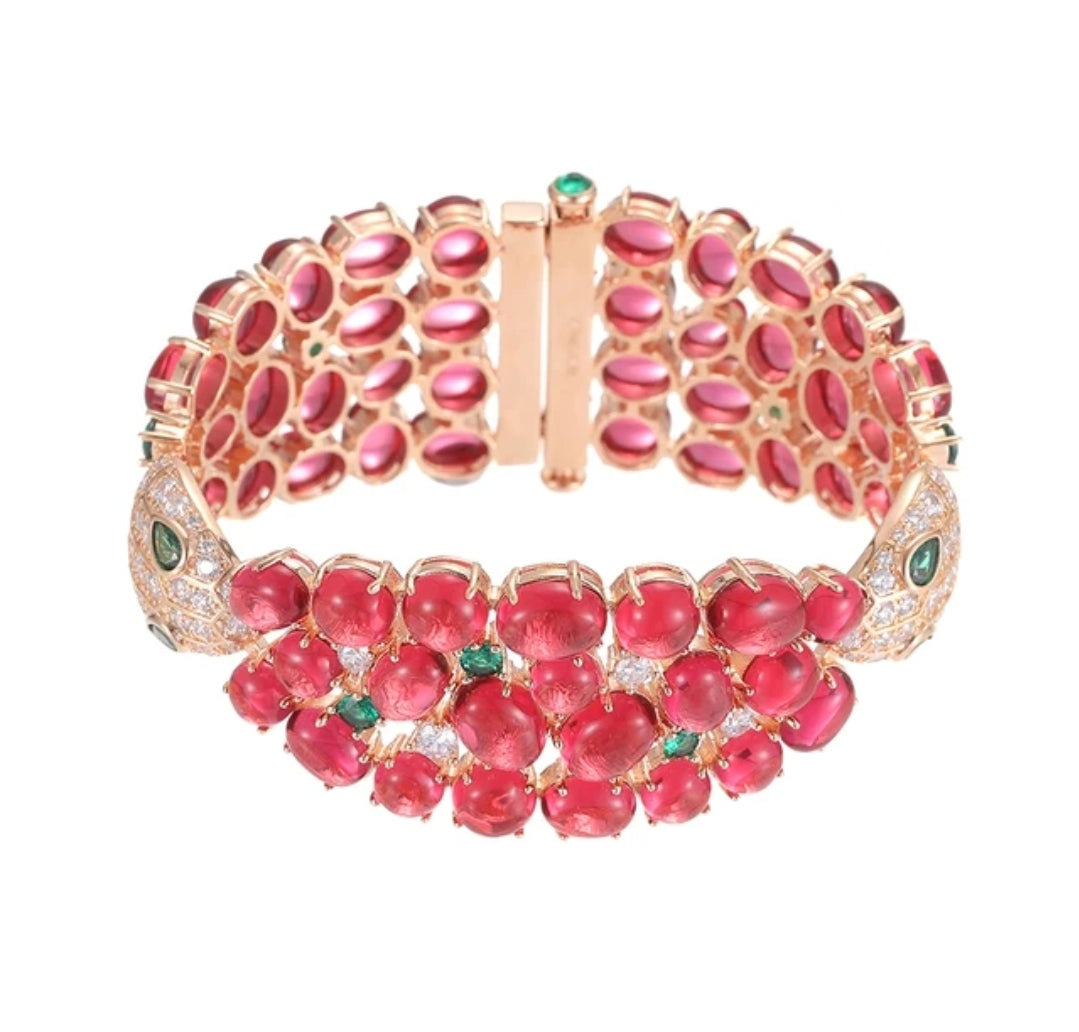 Luxury red cabochon snake bangle bracelet by Zirconite, alternate view, 840B200