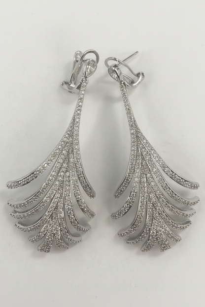Zirconmania cascading fan chandeliers earrings in platinum finish with Zirconite cubic zirconia pave stones