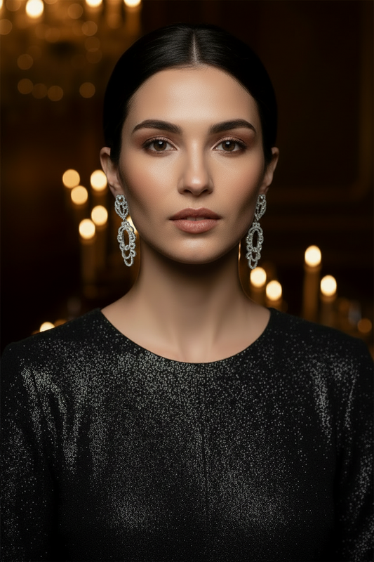 Double Circle Drop Chandeliers Earrings  Cubic Zirconia Zirconite. 698E3407