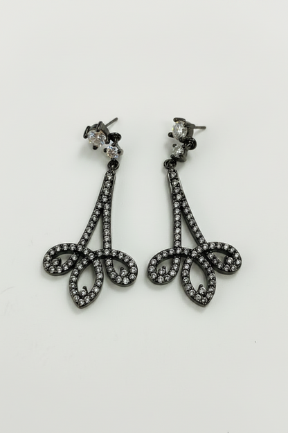 Zirconmania chandeliers drop earrings in black rhodium finish with Zirconite cubic zirconia pave stones