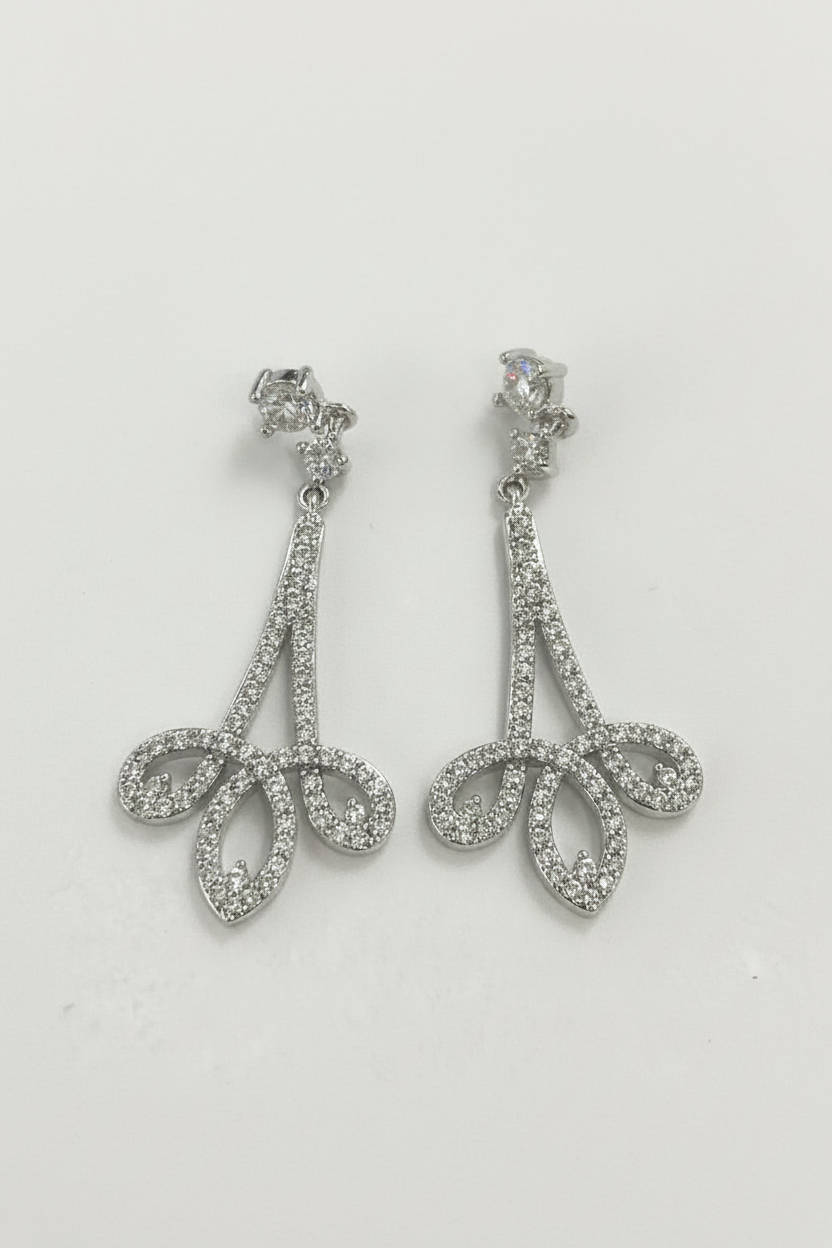 Zirconmania chandeliers drop earrings in platinum finish with Zirconite cubic zirconia pave stones