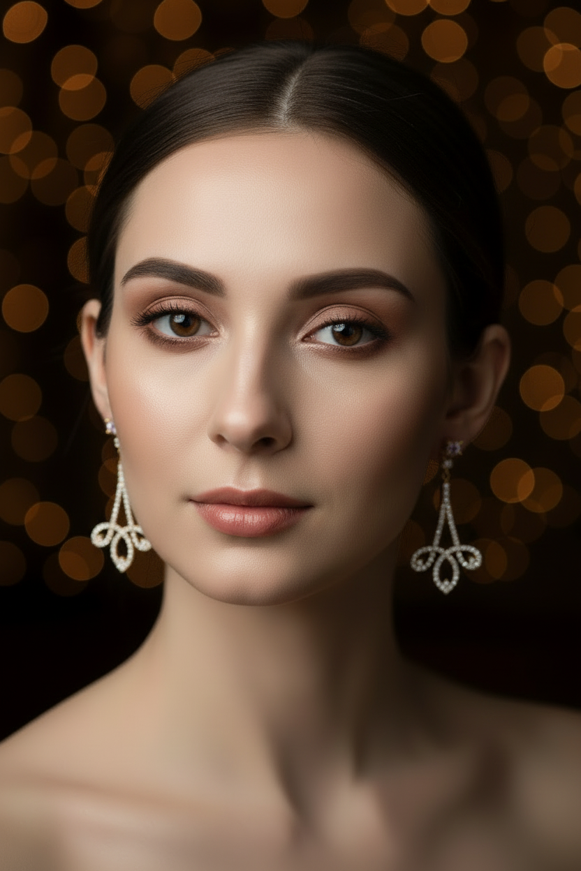Model wearing Zirconmania chandeliers drop earrings with Zirconite cubic zirconia stones