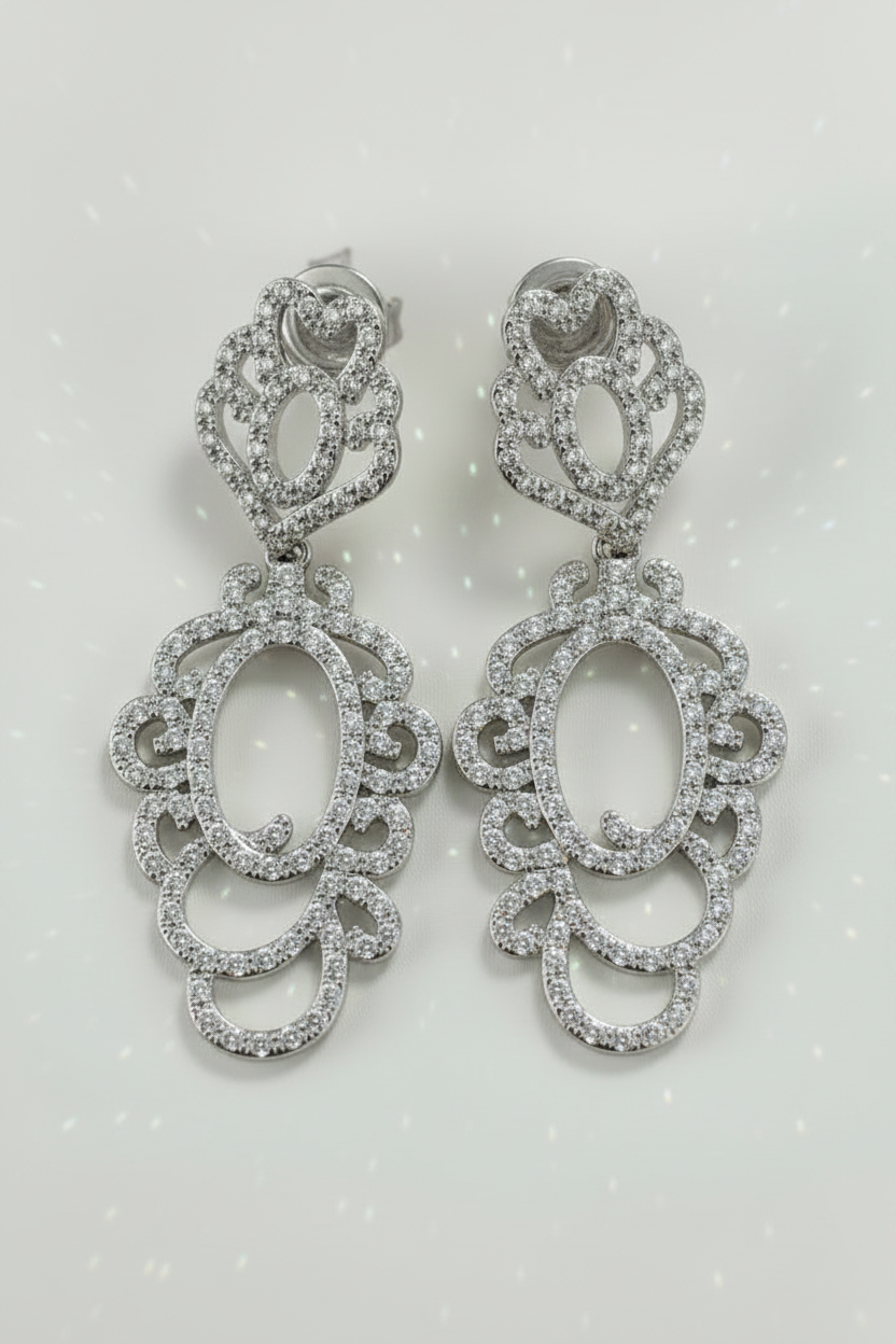 Double Circle Drop Chandeliers Earrings  Cubic Zirconia Zirconite. 698E3407