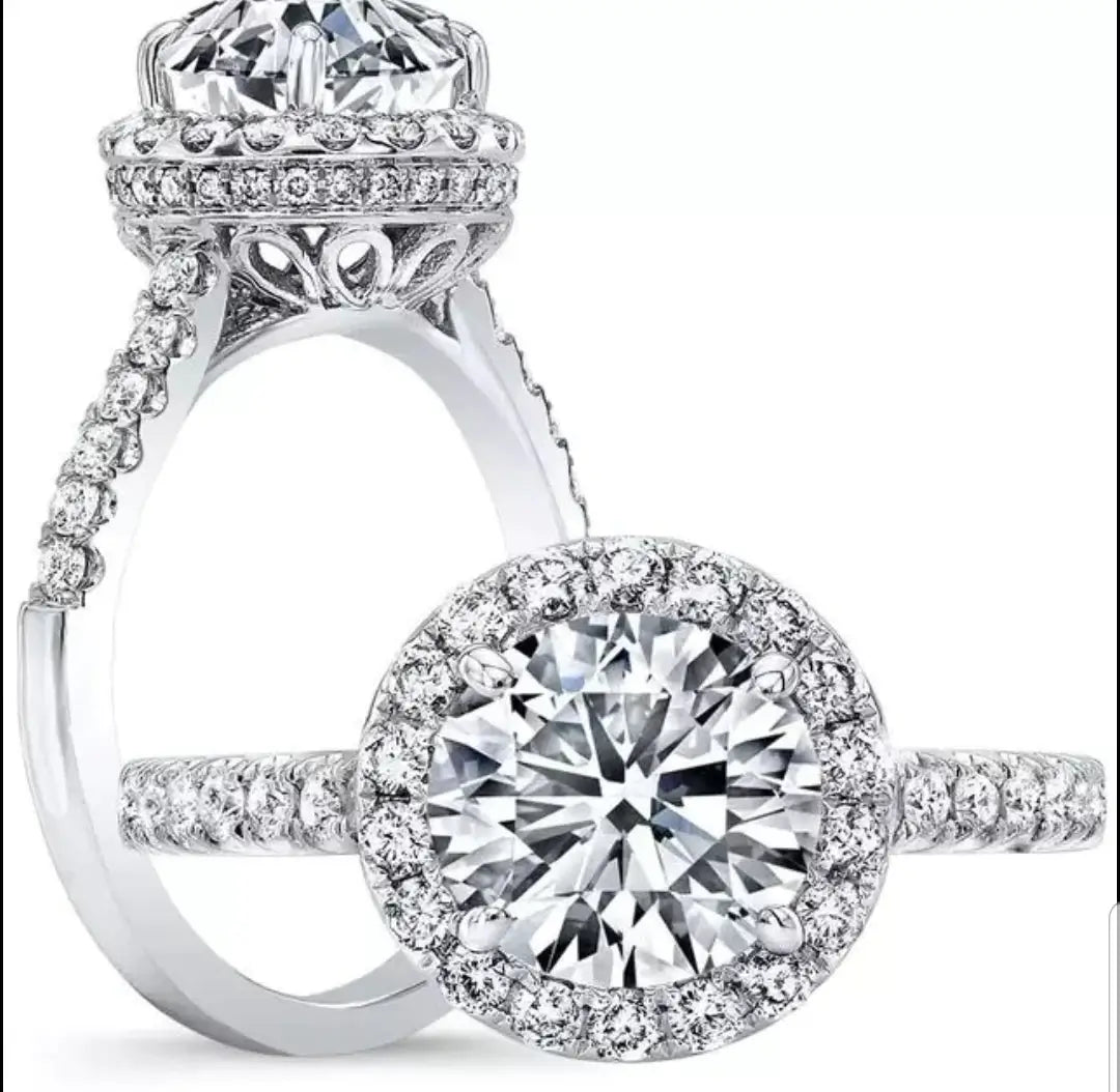 Round cubic zirconia halo engagement ring, alternate view, 800R070-2