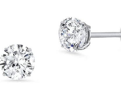 Round cubic zirconia stud earrings in 14K gold, alternate view, 839E-14K