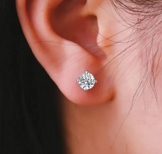 Round cubic zirconia stud earrings in 14K gold, main view, 839E-14K