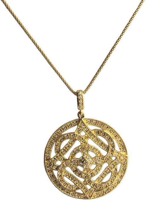 Round geometric cubic zirconia medallion pendant by Zirconite, main view, STP145