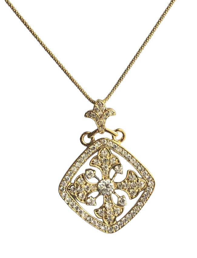 Oversized square cross cubic zirconia medallion pendant in sterling silver, alternate view, STP155