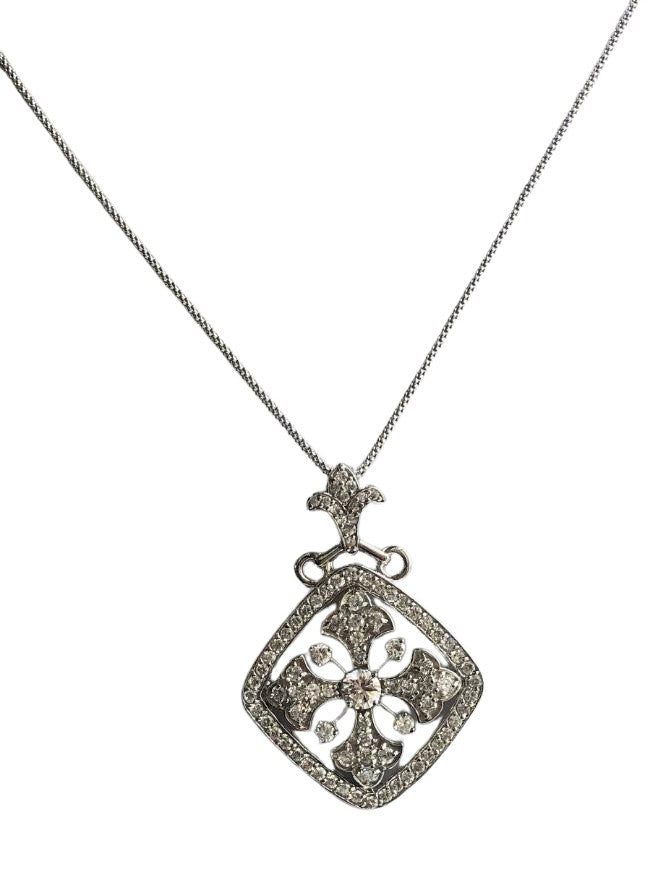 Oversized square cross cubic zirconia medallion pendant in sterling silver, main view, STP155