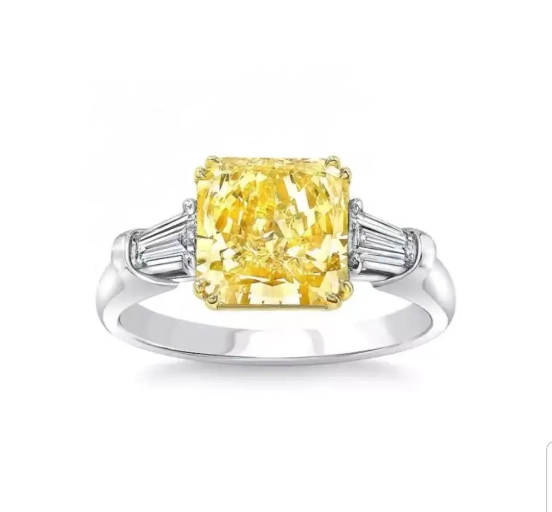 Square cubic zirconia engagement ring, canary yellow stone, 800R077