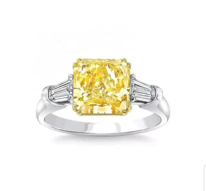 Square cubic zirconia engagement ring, canary yellow stone, 800R077