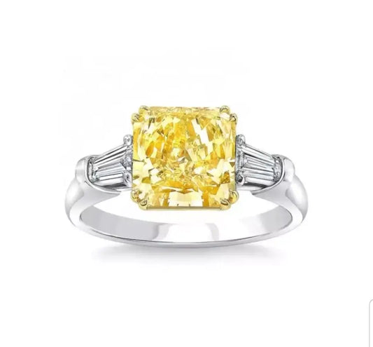 Square cubic zirconia engagement ring, canary yellow stone, 800R077