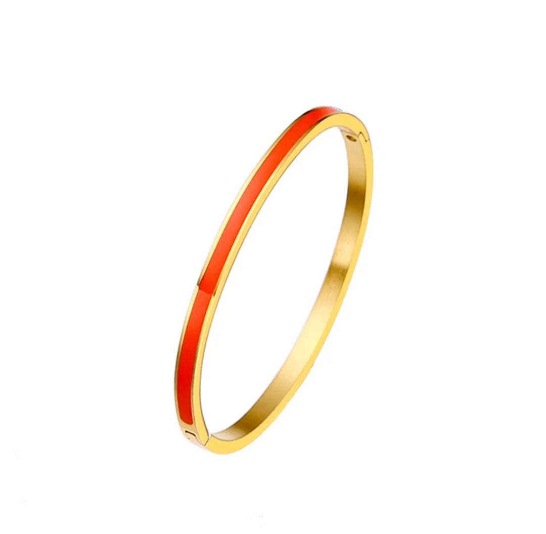 Stackable enamel bangle bracelet by Zirconite, coral color, 852B100