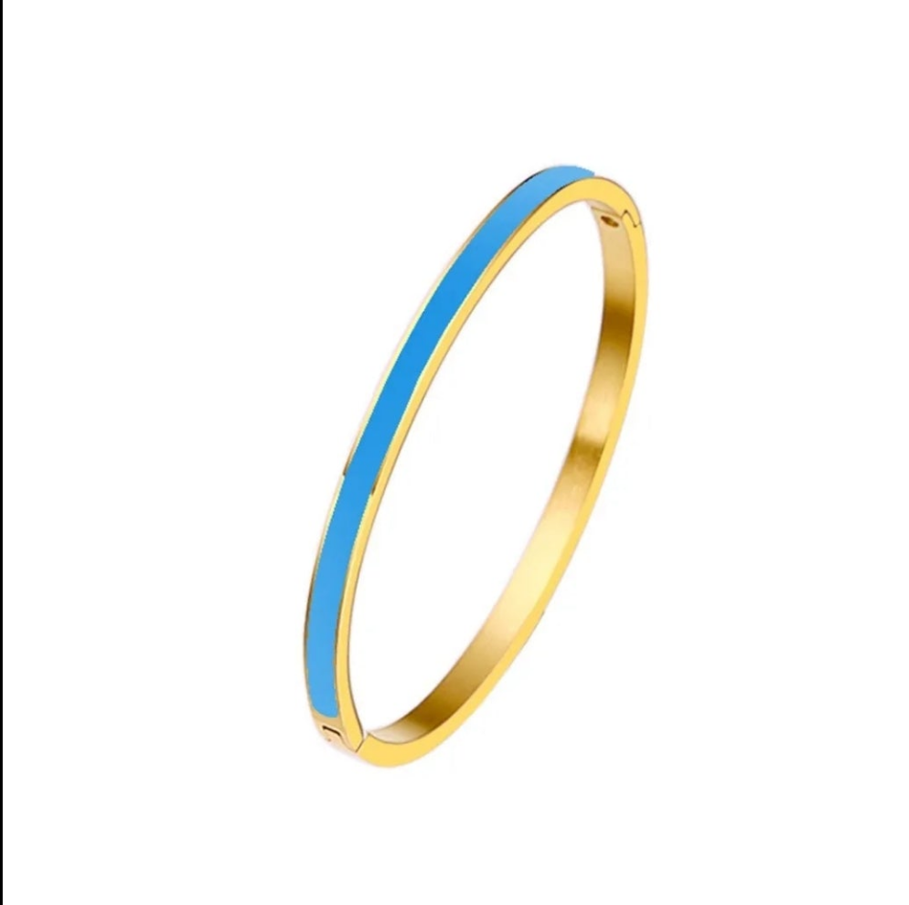 Stackable enamel bangle bracelet by Zirconite, turquoise color, 852B100