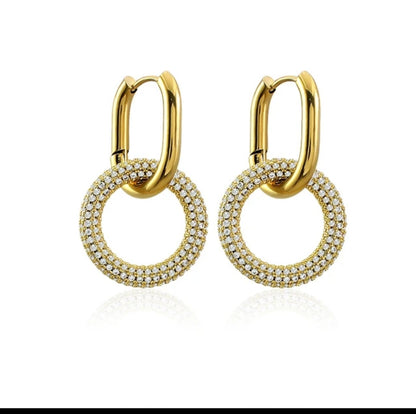 Stainless steel door knocker earrings by Zirconite, worn on model, 856E101