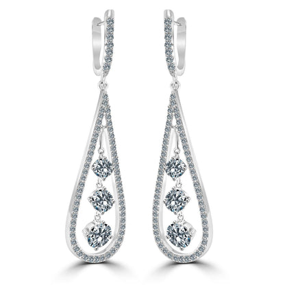DiamondVeneer Fashions Diamond Veneer Cubic Zirconia Chandelier Earrings (635E303) feature elegant sterling silver teardrop open frames adorned with sparkling cubic zirconia and three dangling round stones in each earring.