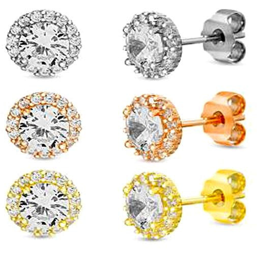 The DiamondVeneer Fashion Sterling Silver Zirconite Cubic Zirconia Trio Shapes Earrings Set .705E601432IMLT features three elegant pairs in silver tones, each set with dazzling cubic zirconia for everyday sparkle and style.