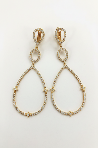 Gold-tone open teardrop chandelier earrings with Zirconite cubic zirconia stones - Zirconmania