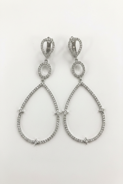 Silver platinum-tone open teardrop chandelier earrings with Zirconite cubic zirconia stones - Zirconmania