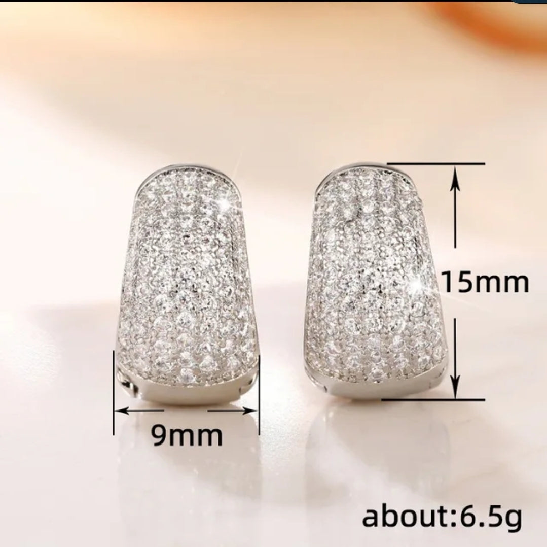 Tiny cubic zirconia huggie earrings by Zirconite, alternate view, 851E2445