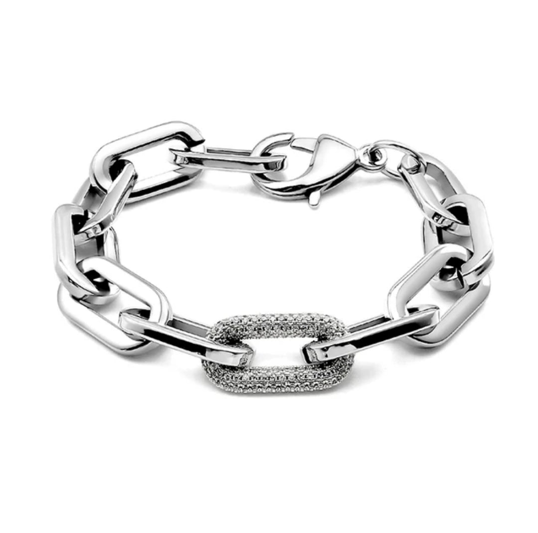 Unisex paper clip link chain bracelet by Zirconite, alternate view, 856B100