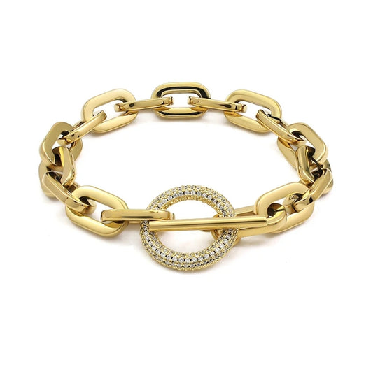 Unisex paper clip link chain bracelet by Zirconite, main view, 856B101