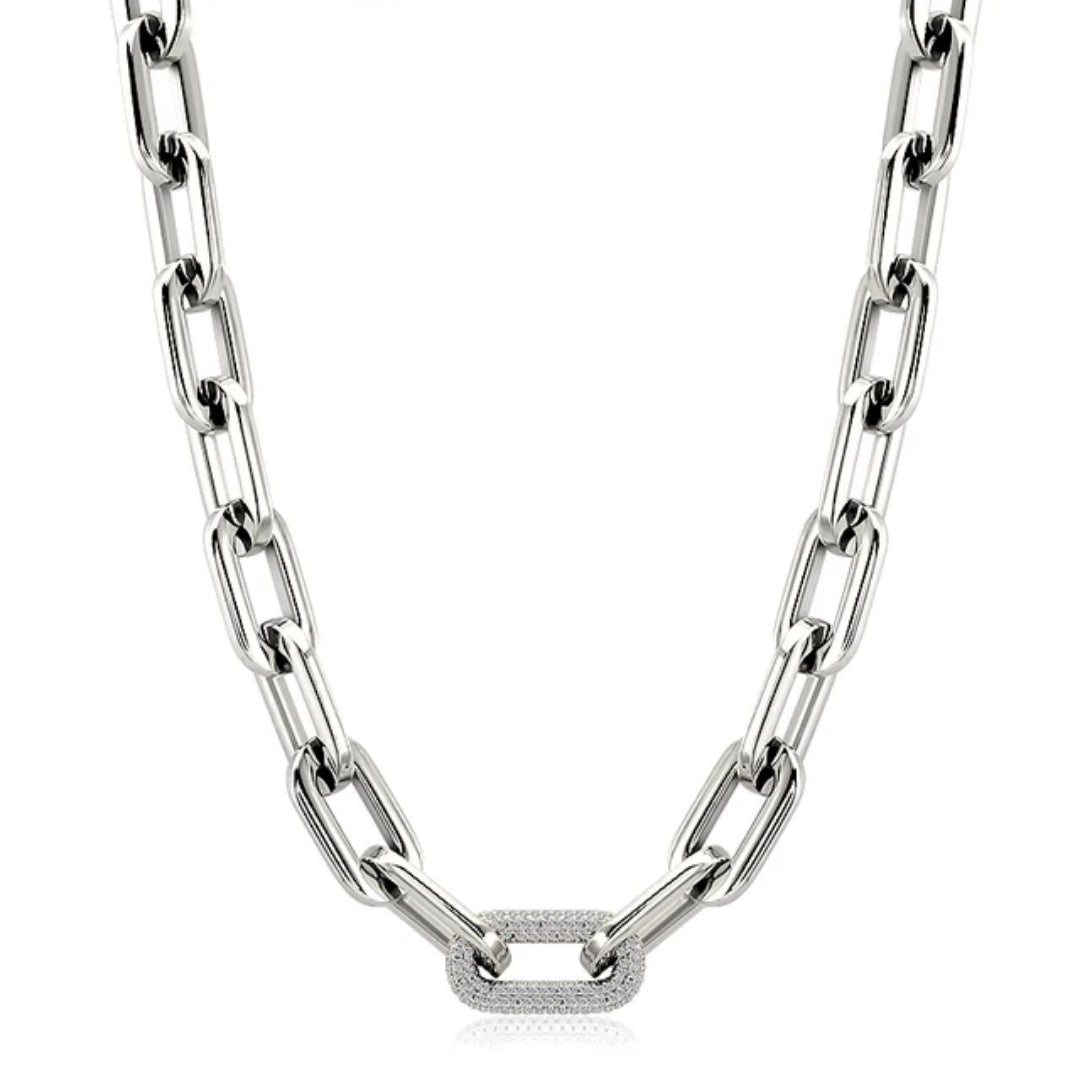Unisex paper clip link chain necklace by Zirconite, alternate view, 856N100