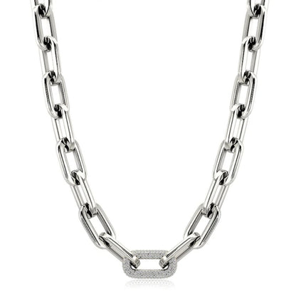 Unisex paper clip link chain necklace by Zirconite, alternate view, 856N100