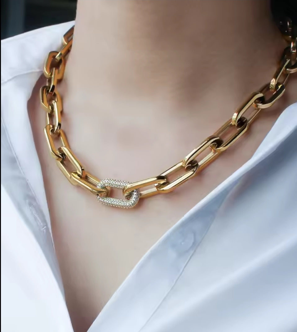 Unisex paper clip link chain necklace by Zirconite, alternate view, 856N100