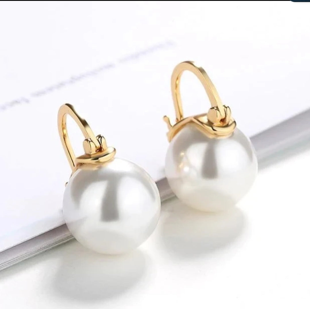 White pearl and cubic zirconia earrings by Zirconite, worn on model, 826E3092