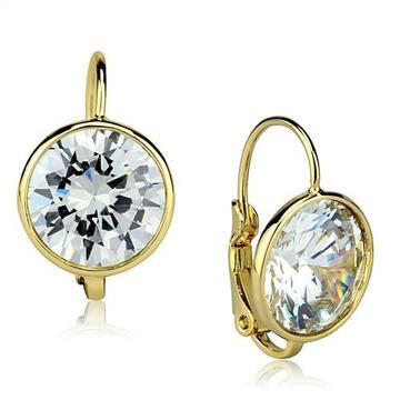 DiamondVeneer Fashion Zirconite Cubic Zirconia Wire Bezel Lever back Earrings (501E3870) feature large round clear stones in bezel settings, shown from the front and side on a white background.