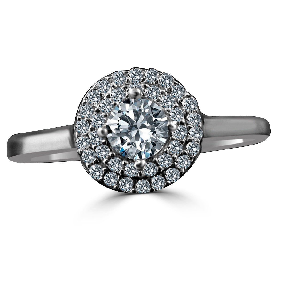 0.25 CT round cubic zirconia double halo ring in sterling silver, front view, 635R3227