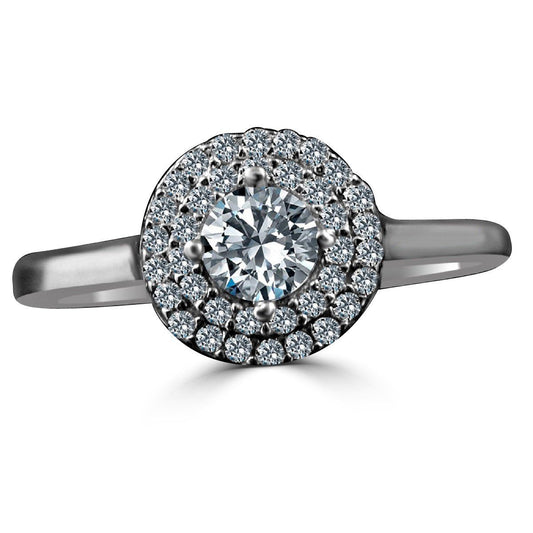 0.25 CT round cubic zirconia double halo ring in sterling silver, front view, 635R3227
