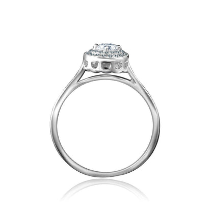 0.25 CT round cubic zirconia double halo ring in sterling silver, profile view, 635R3227
