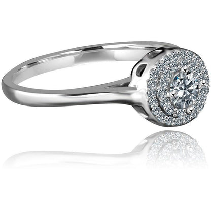0.25 CT round cubic zirconia double halo ring in sterling silver, side view, 635R3227