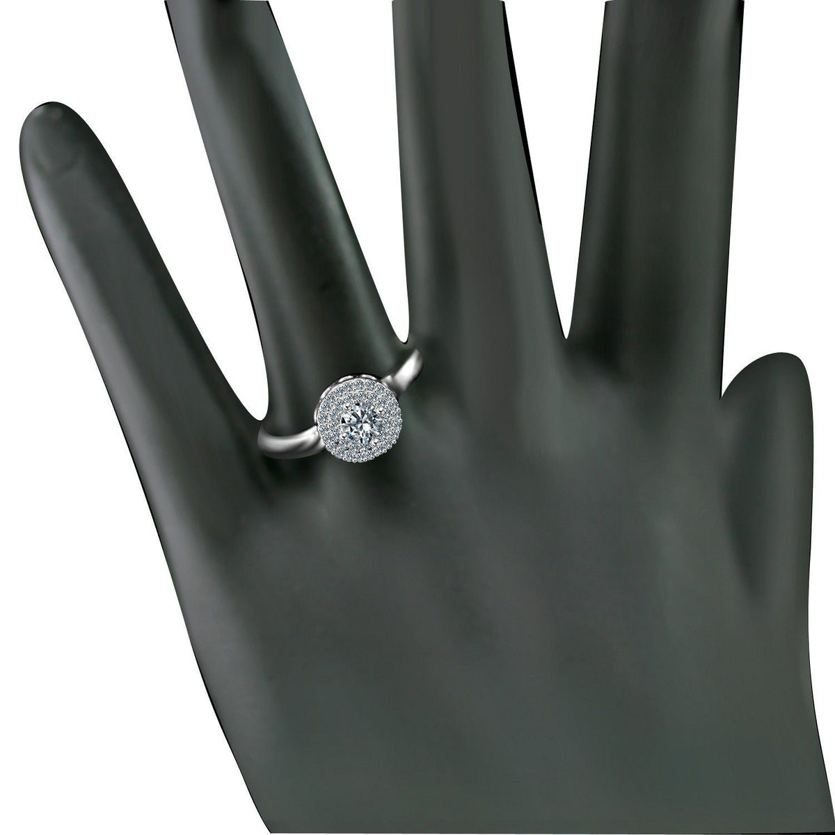 0.25 CT round cubic zirconia double halo ring in sterling silver, worn on hand, 635R3227