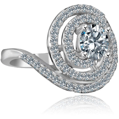 0.5 CT round cubic zirconia swirl halo ring in sterling silver, angled view, 635R3237