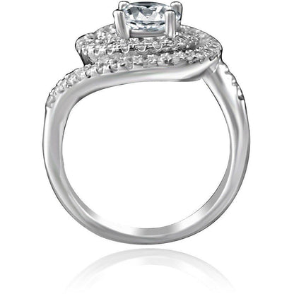 0.5 CT round cubic zirconia swirl halo ring in sterling silver, profile view, 635R3237