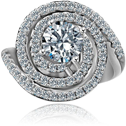 0.5 CT round cubic zirconia swirl halo ring in sterling silver, top view, 635R3237