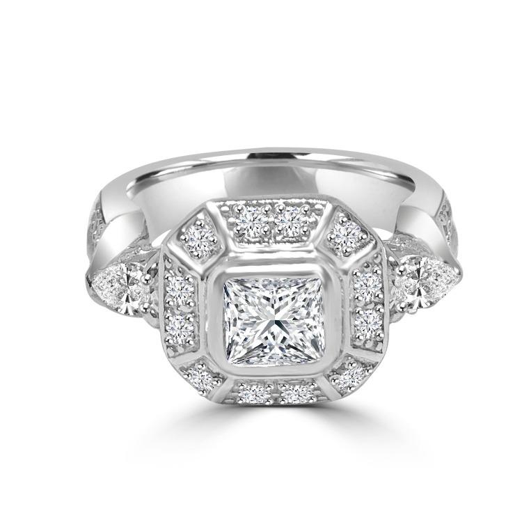 0.75 CT cushion-cut cubic zirconia halo ring in sterling silver, front view, 635R12551
