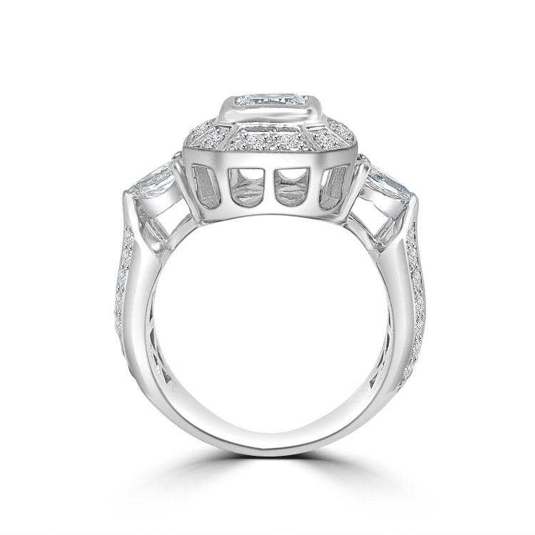 0.75 CT cushion-cut cubic zirconia halo ring in sterling silver, profile view, 635R12551