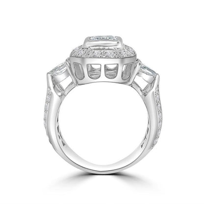 0.75 CT cushion-cut cubic zirconia halo ring in sterling silver, profile view, 635R12551