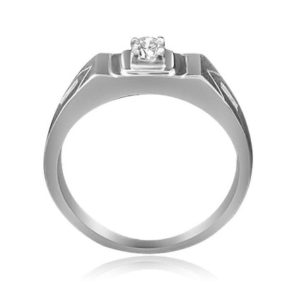 Round Diamond Veneer Cubic Zircon Stainless Steel Men's Ring. 635R1012