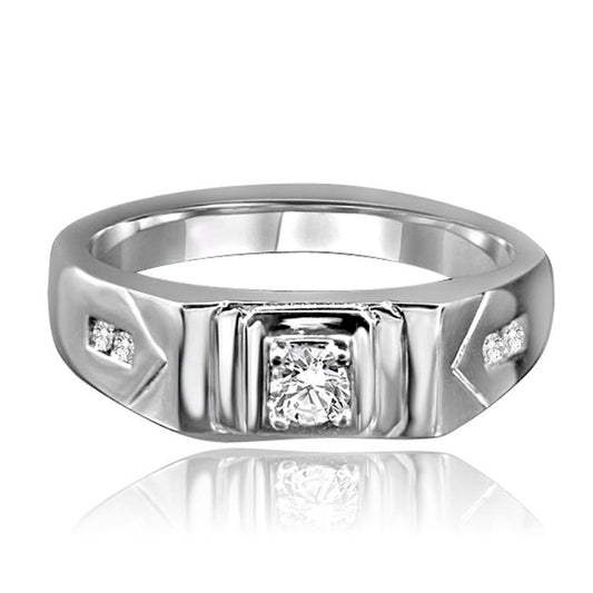 Round Diamond Veneer Cubic Zircon Stainless Steel Men's Ring. 635R1012