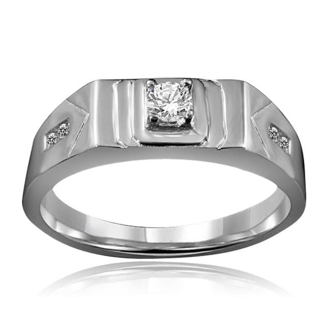 Round Diamond Veneer Cubic Zircon Stainless Steel Men's Ring. 635R1012