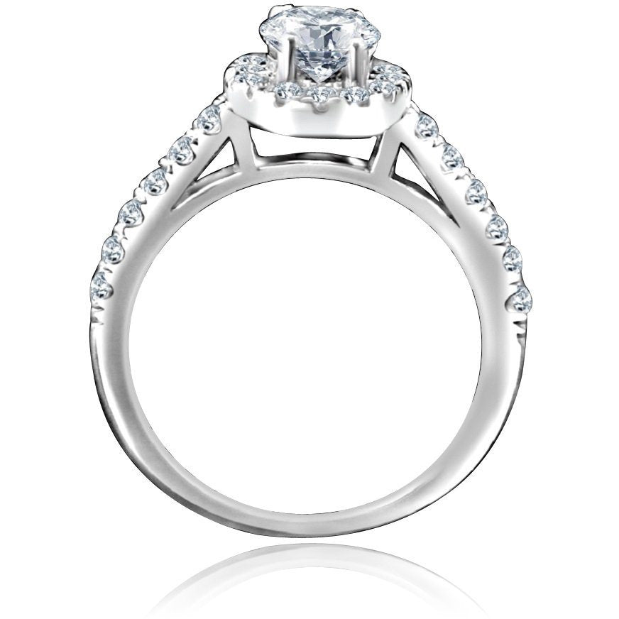 0.75 CT. Intensely Radiant Oval Diamond Veneer Cubic Zirconia with Halo Engagement Sterling Silver Ring. 635R3231